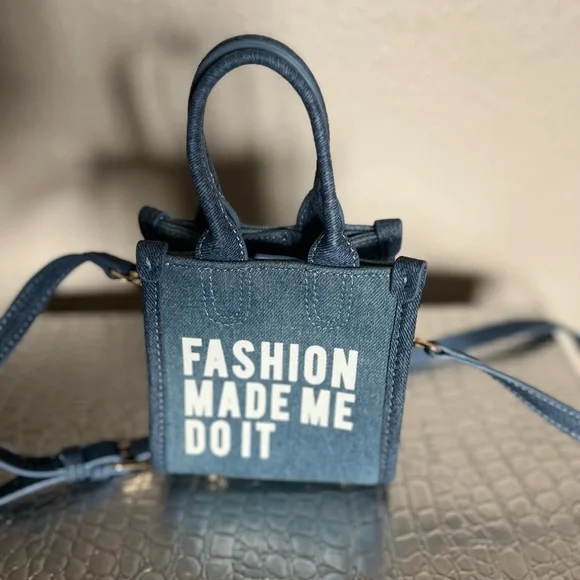 House of Rehab Fashion made me do it Micro shopper Blue Denim Tote Bag - Picture 6 of 16